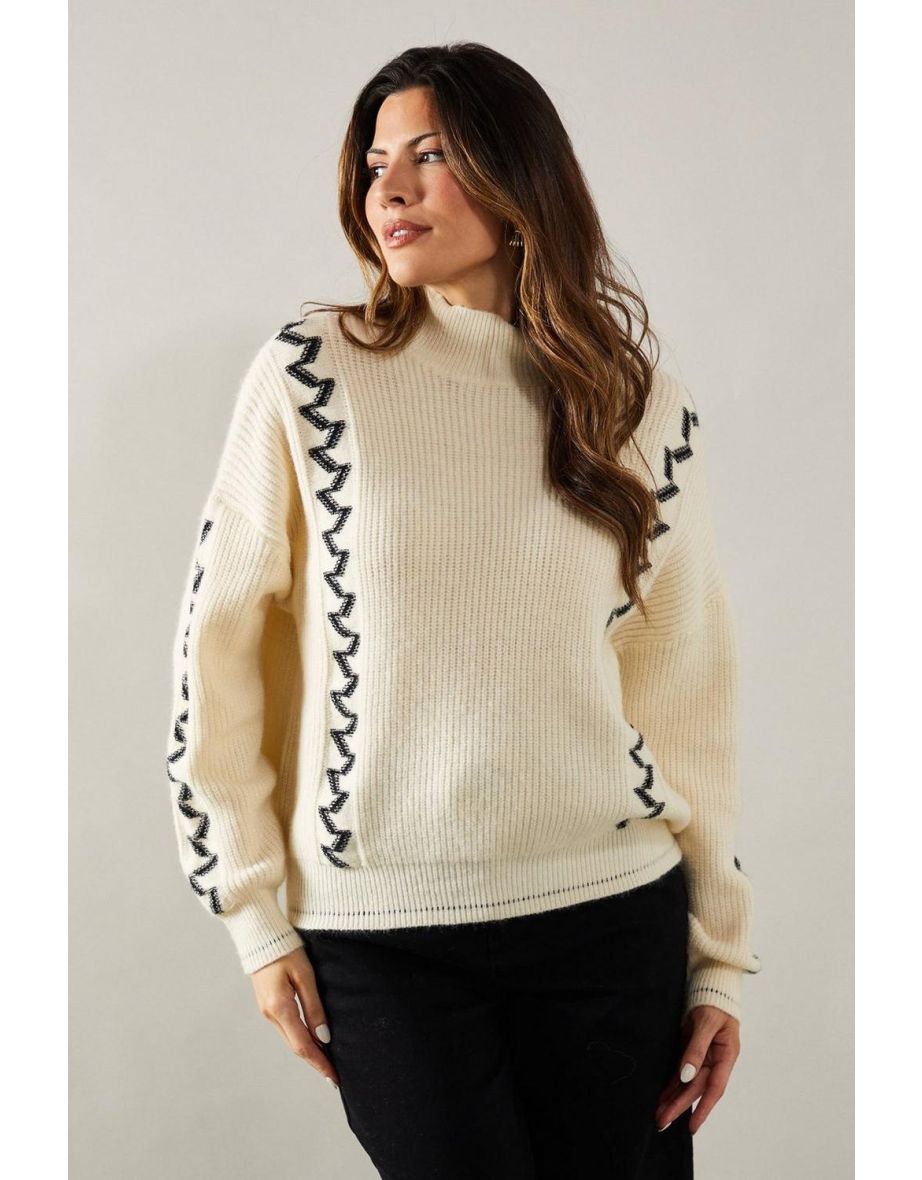 Jacquard Design High Neck Jumper