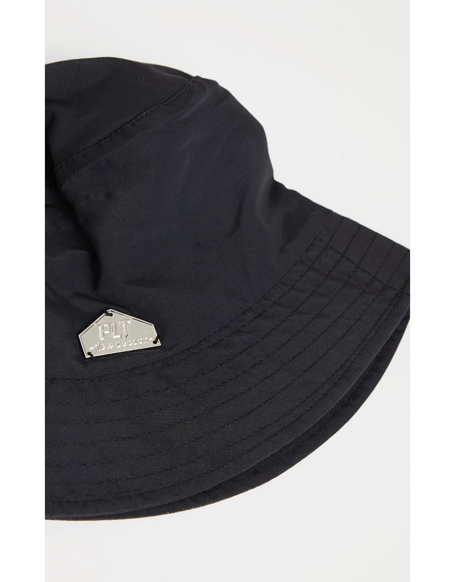 PRETTYLITTLETHING Silver Detail Black Bucket Hat - 2