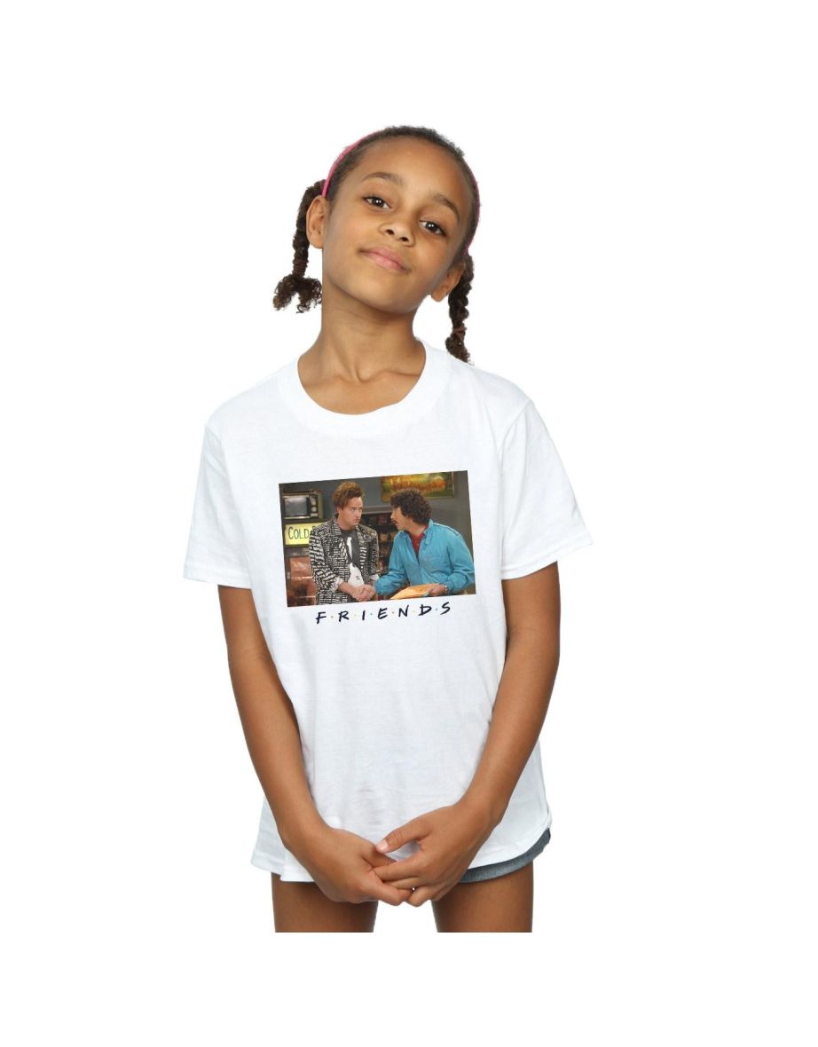 Friends Girls Ross And Chandler Handshake Cotton T-Shirt - White
