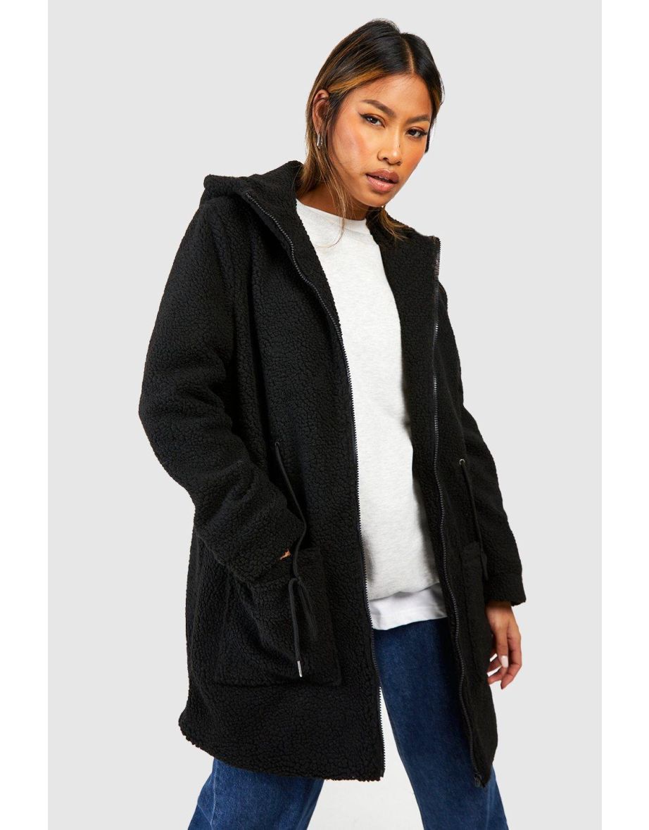 Faux fur teddy jacket black best sale