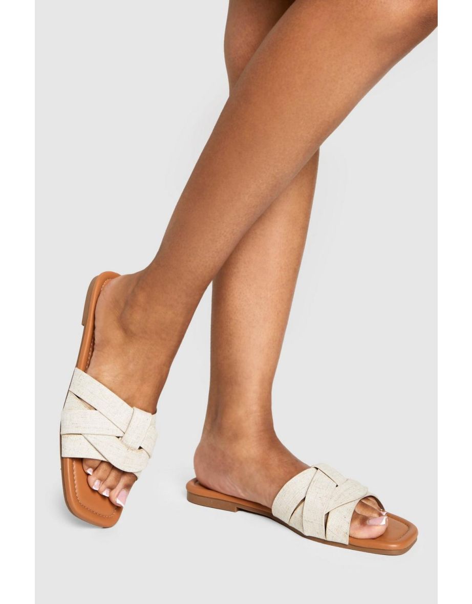Linen Woven Basic Mule Slider - natural