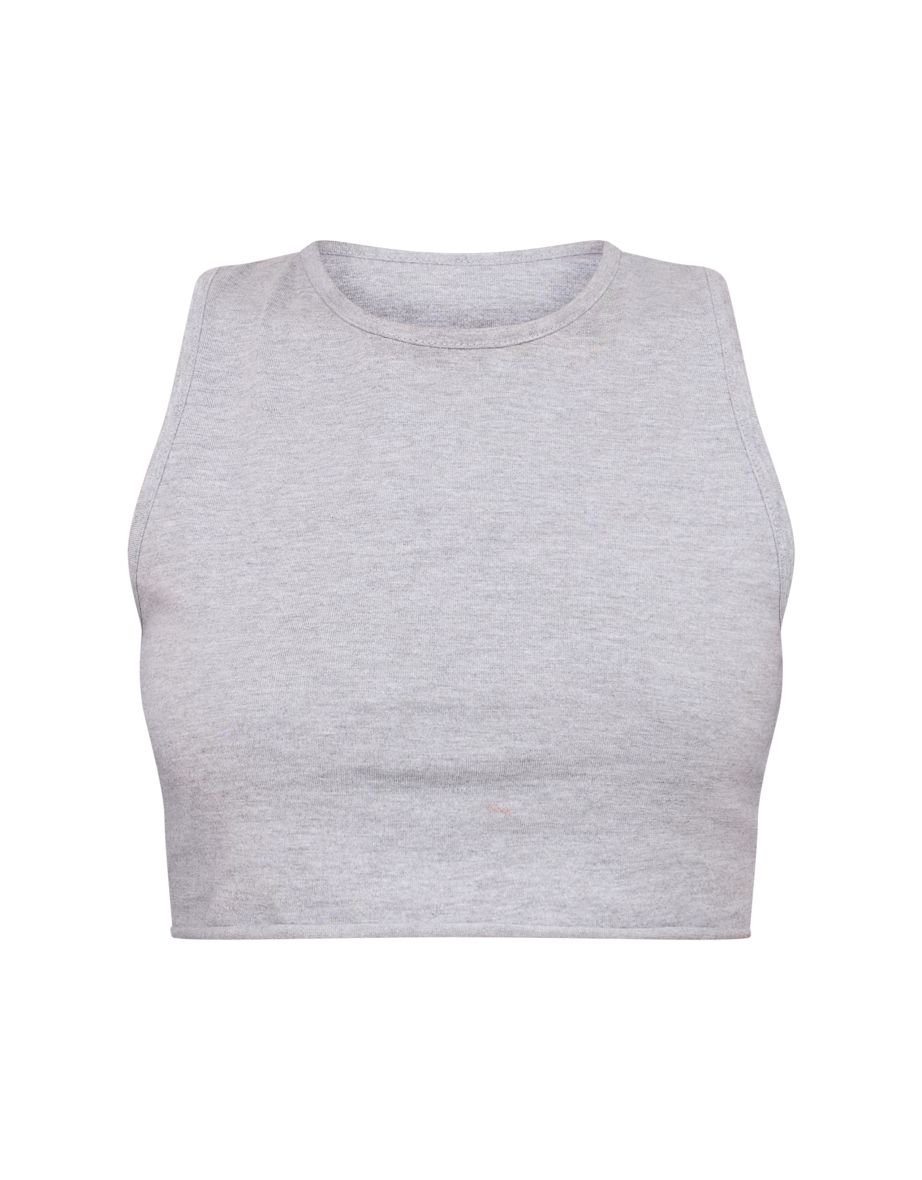 Petite Ash Grey Sleeveless Raw Edge Tank Top - 4