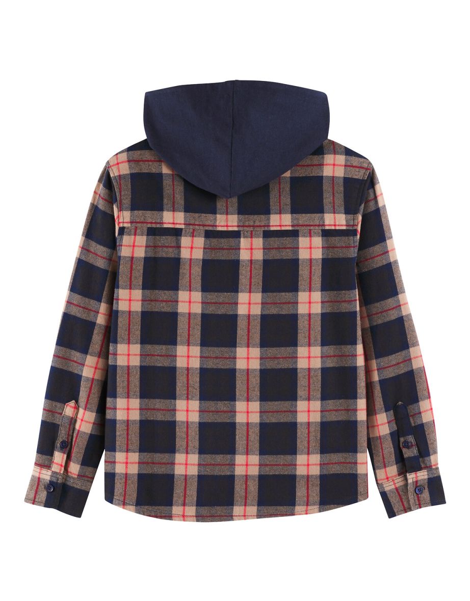 Checked Cotton Hooded Shirt with Long Sleeves - 4