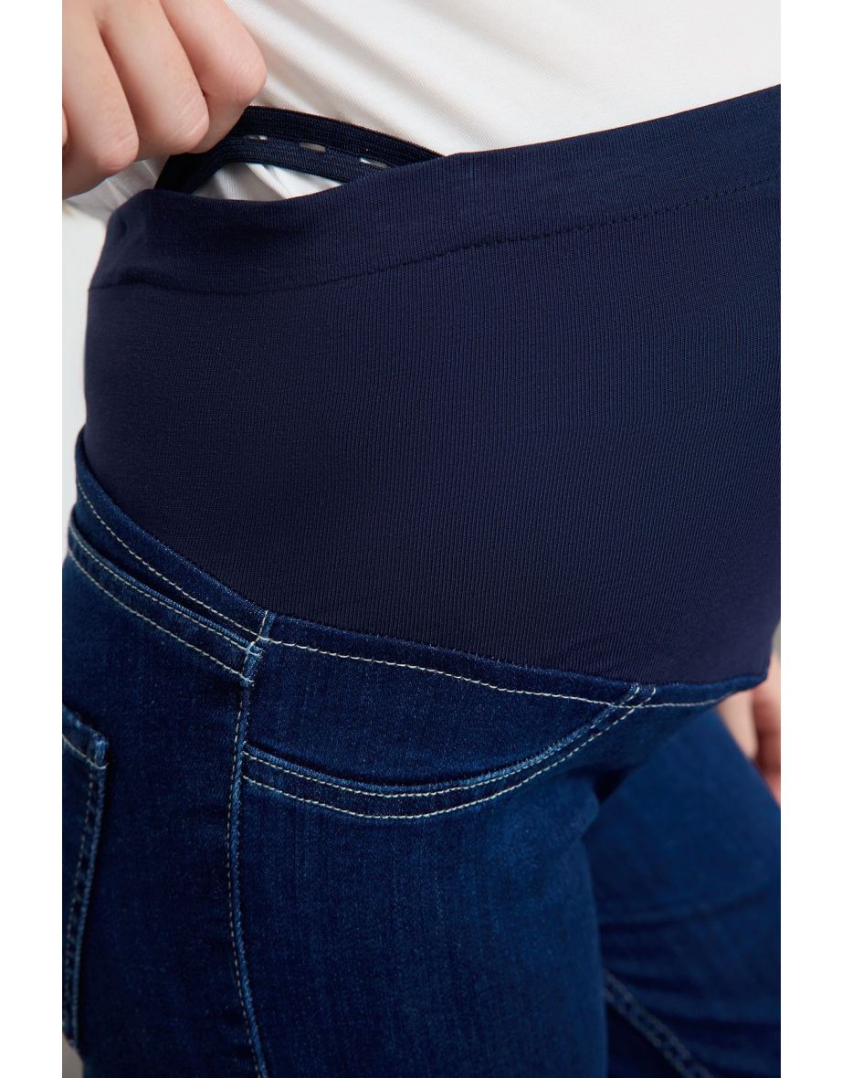 Blue High Waist Abdominal Panel Skinny Fit Maternity Trousers - 6