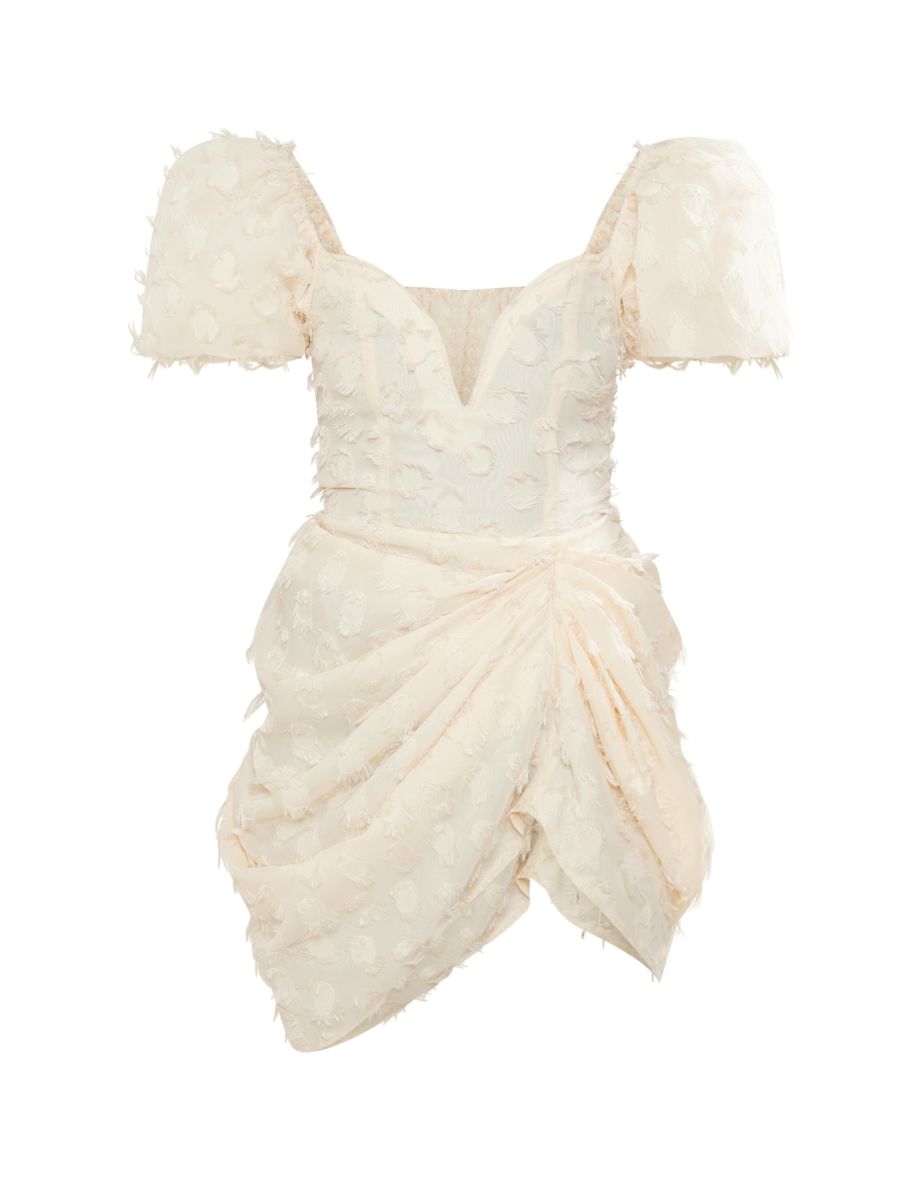 Cream Textured Underwired Plunge Drape Bodycon Dress - 4