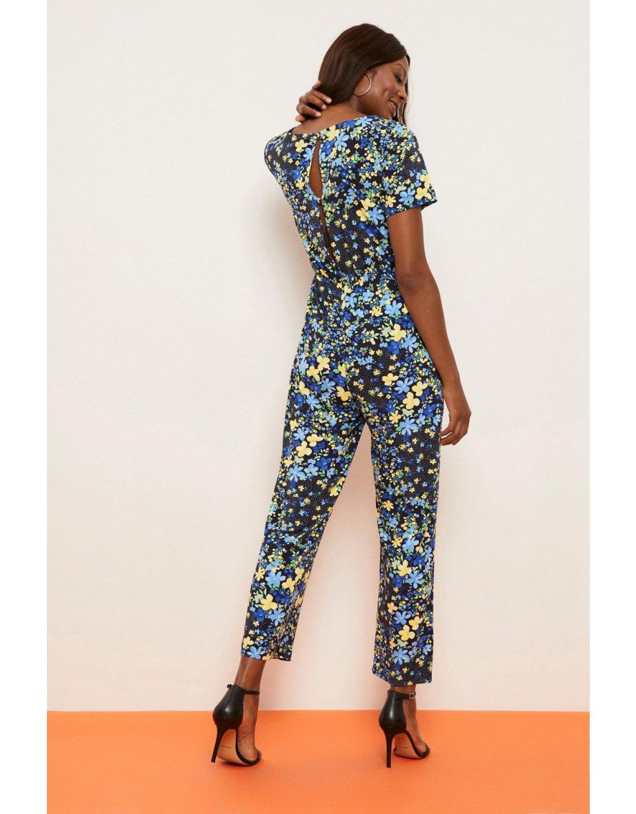 Blue Ditsy Floral Tie Waist Jumpsuit - 2