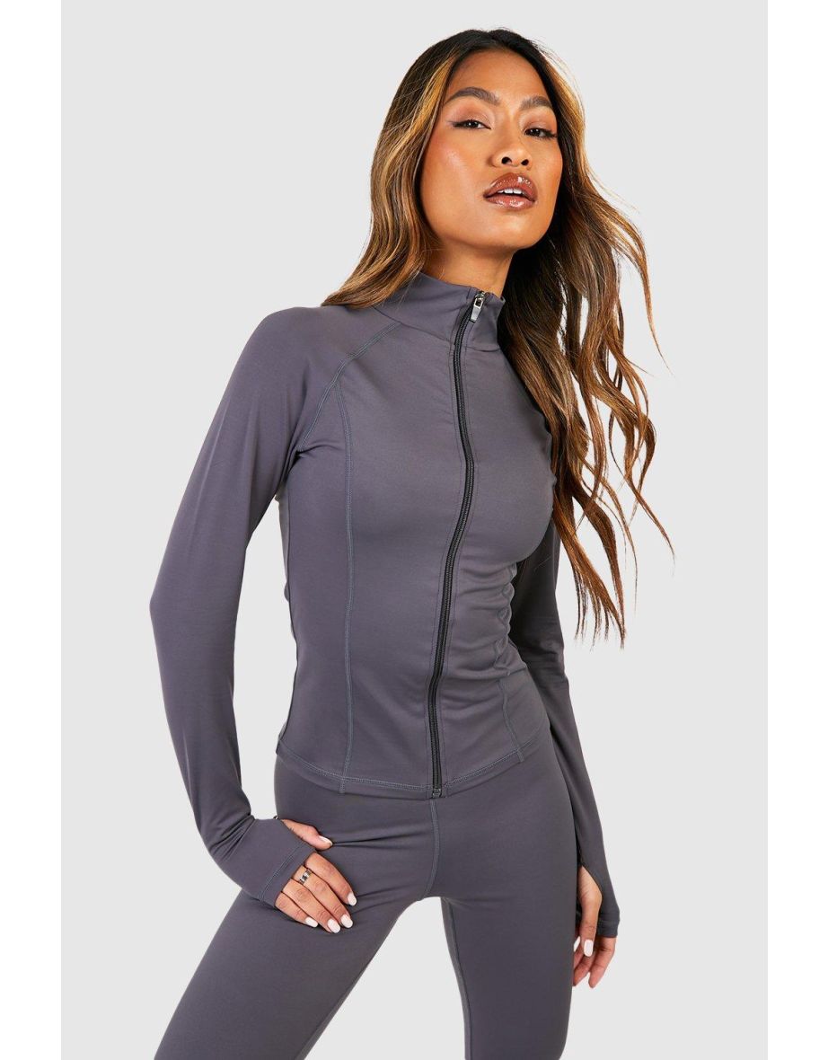 Supersoft Peached Sculpt Zip Through Jacket - charcoal