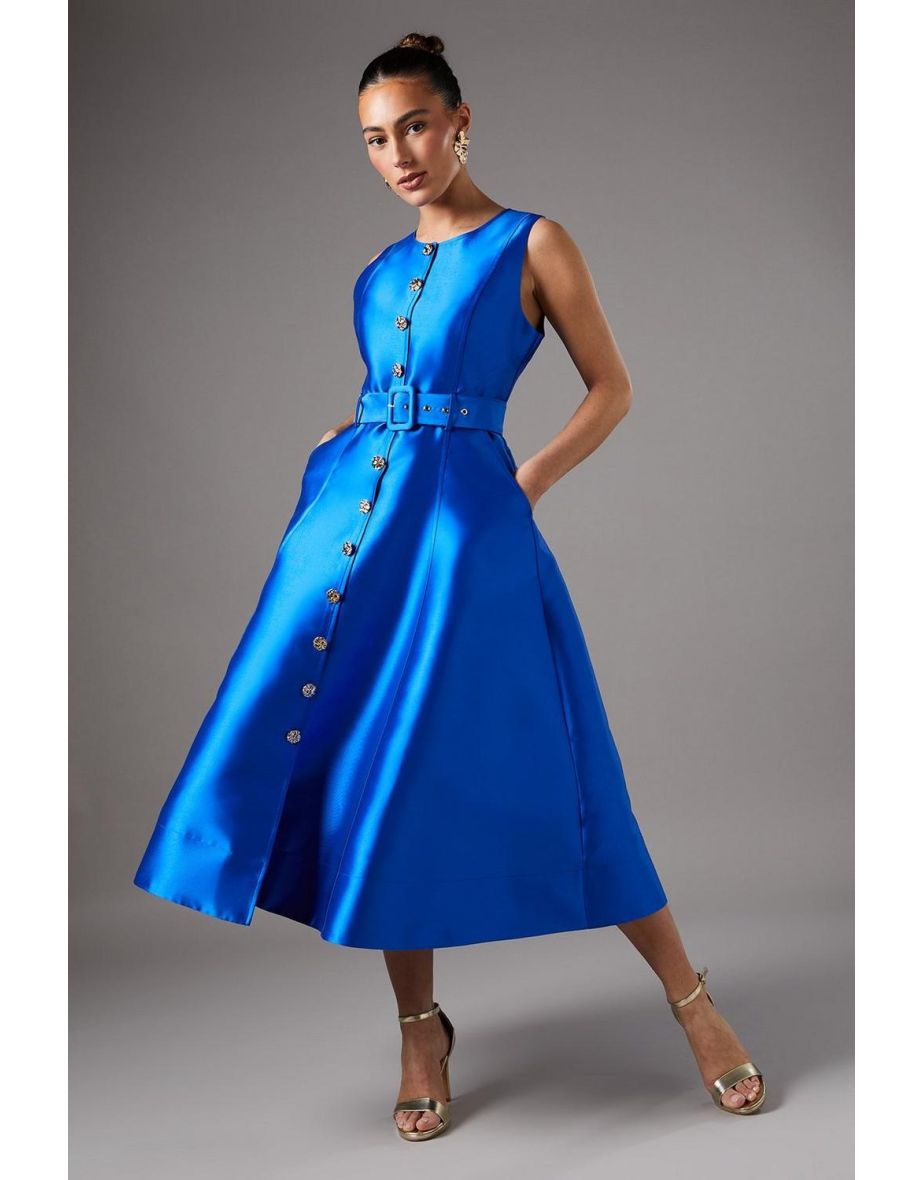Button Through Belted Prom Dress