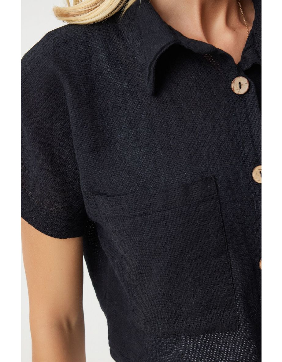 Women's Black Wide Pocket Textured Summer Bolero Jacket - 8