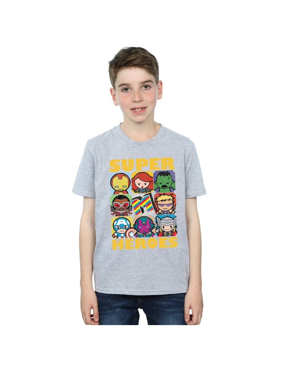 Marvel Boys Kawaii Super Heroes T-Shirt - Sports Grey