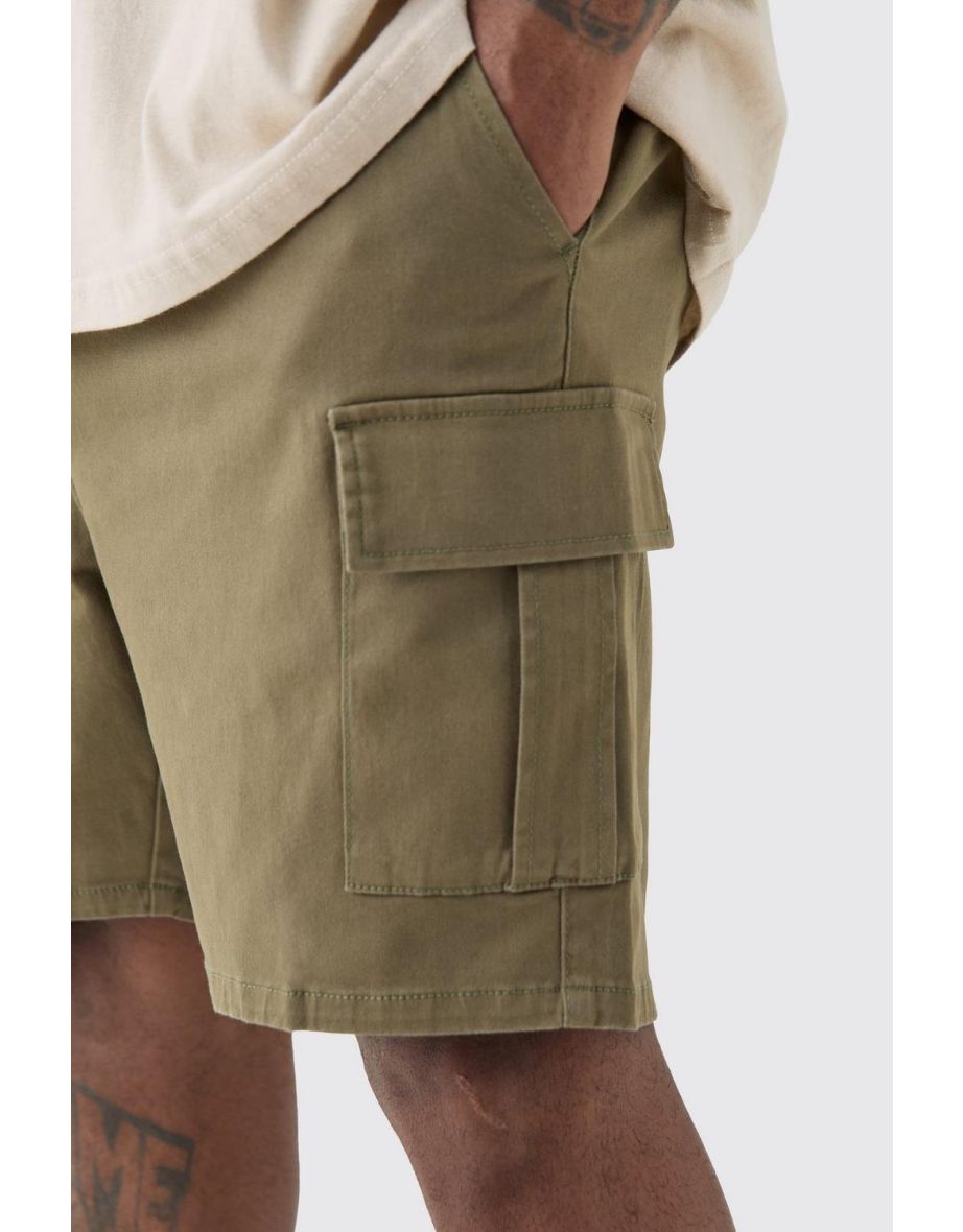 Plus Elastic Waist Khaki Skinny Fit Cargo Shorts - khaki - 2
