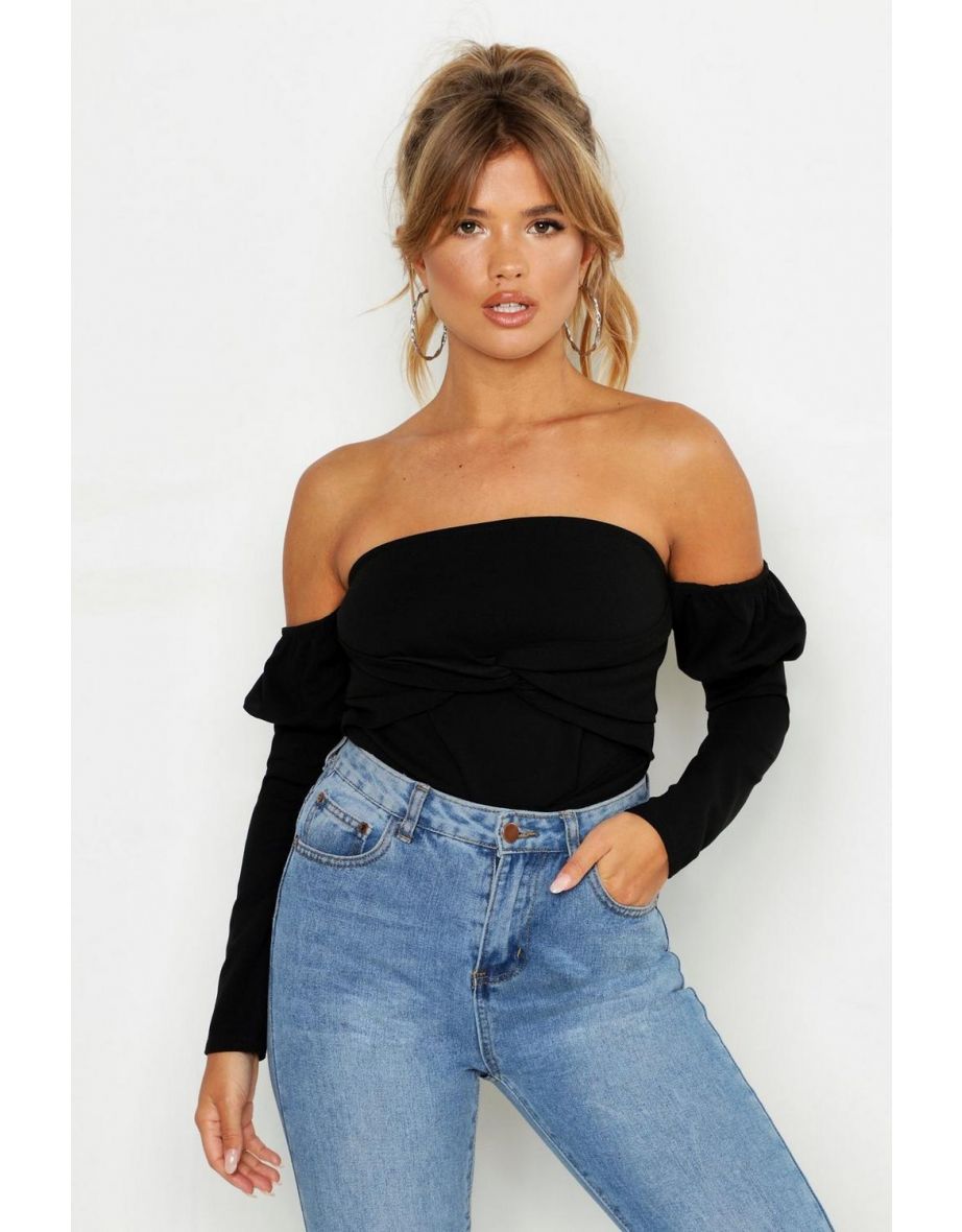 Off The Shoulder Puff Sleeve Top - black