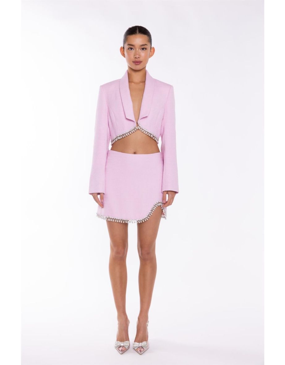 Pink-Tweed Diamante Trim Crop-Blazer