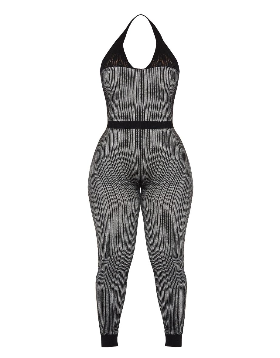 Shape Monochrome Knit Underbust Detail Halterneck Jumpsuit - 4