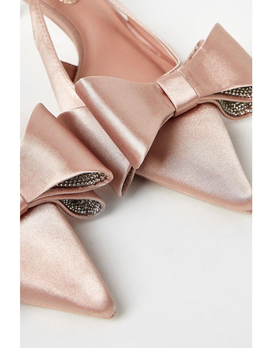 Savannah Satin Bow Detail Kitten Heel Court Shoes - 3