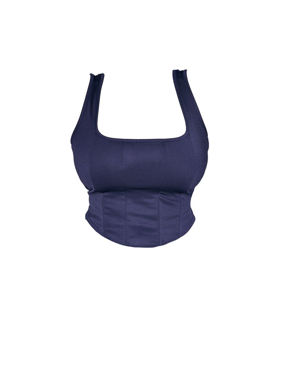 Plus Navy Corset Detail Strappy Top - 4