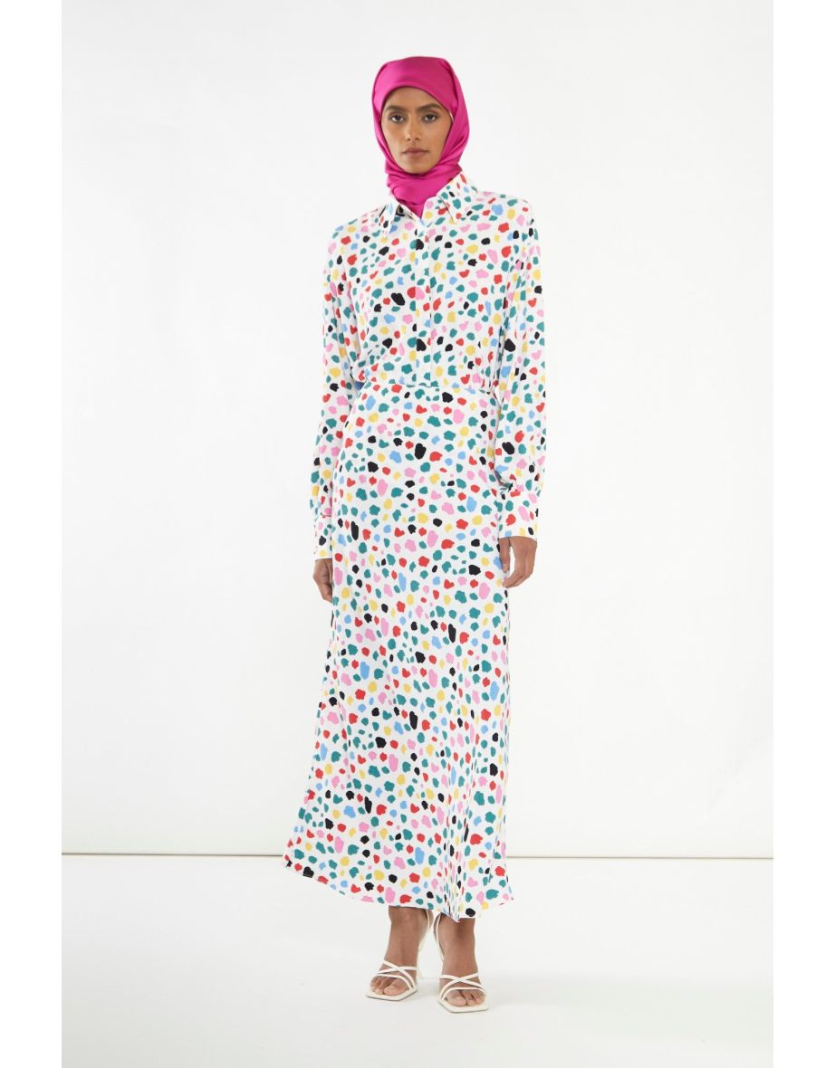 Abstract Spot Bias-Cut Maxi-skirt