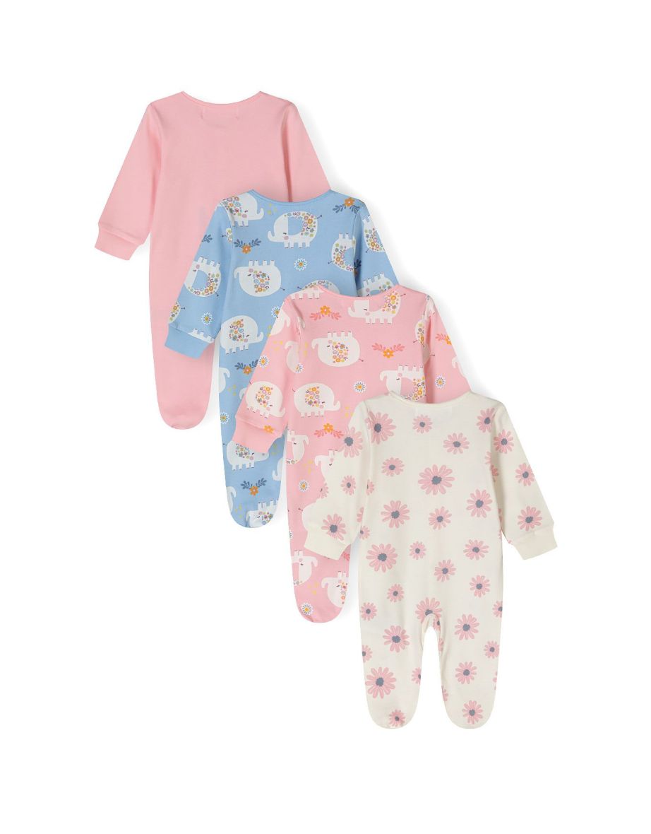 Girls 4 Pack Long Sleeve Sleepsuits