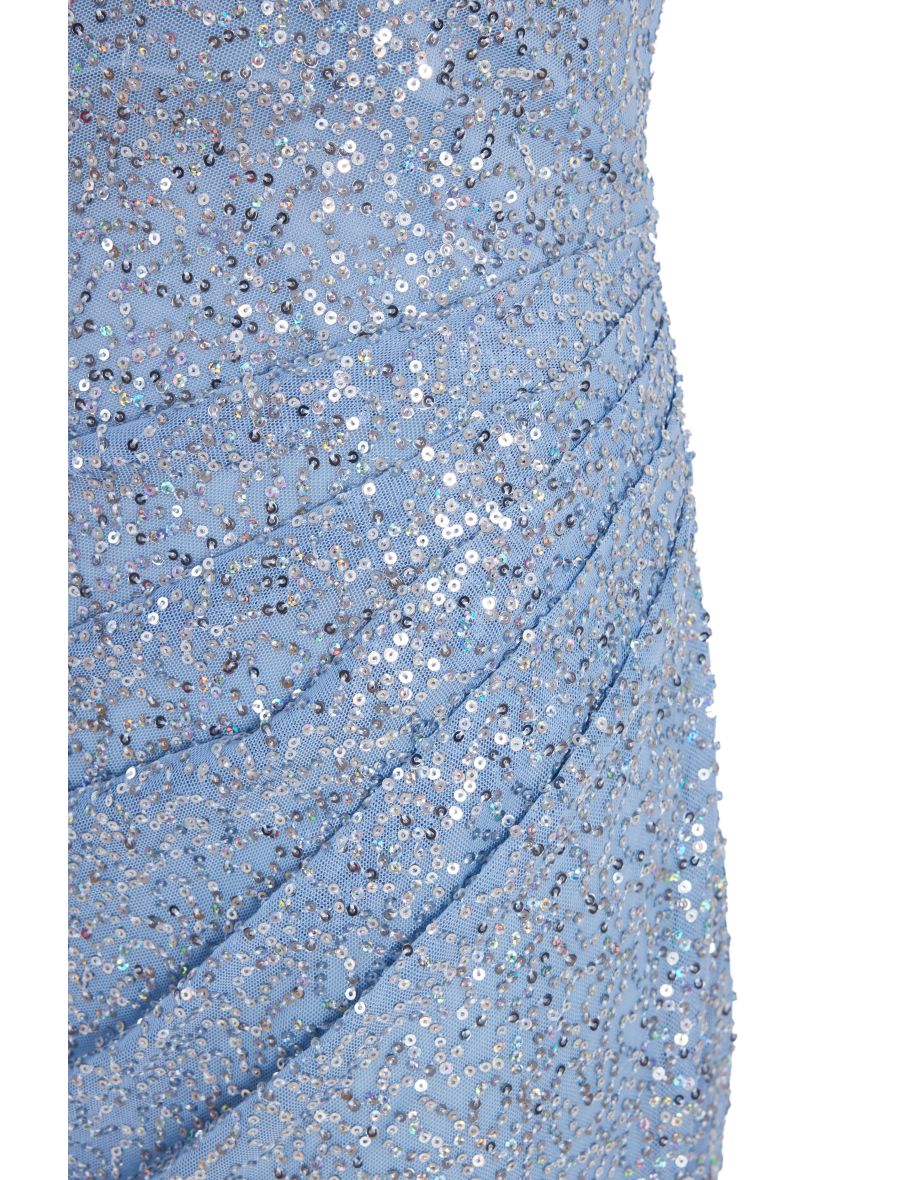 Blue Sequin Cowl Neck Maxi Dress - 5