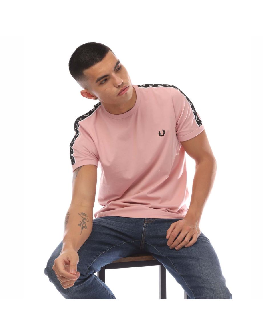 Men's Fred Perry Contrast Tape Ringer T-Shirt in Pink - 3
