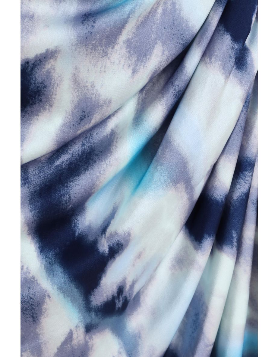 Curve Blue Marble Print Bardot Midaxi Dress - 5
