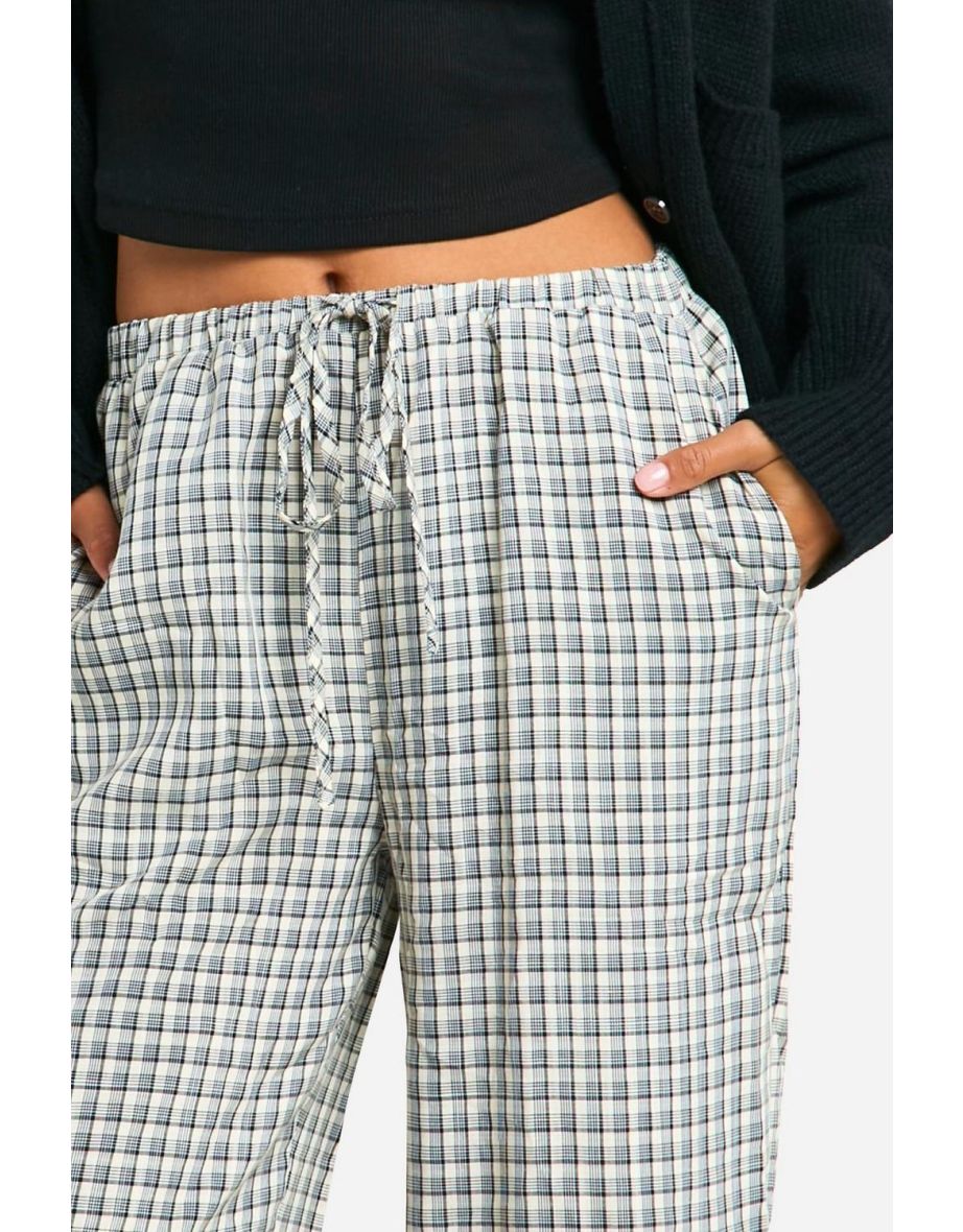 Petite Grid Check Drawstring Wide Leg Trouser - black - 3