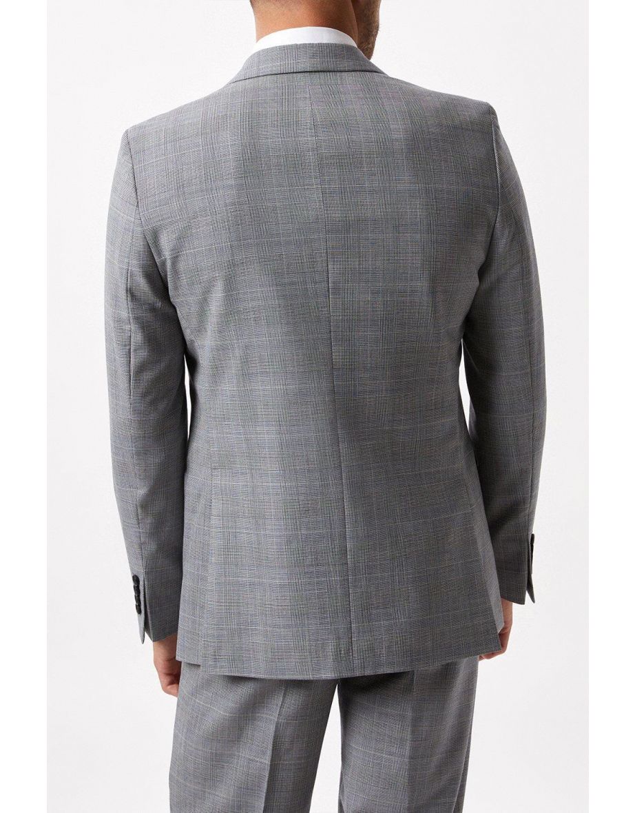Slim Fit Grey Check Suit Jacket British Fabric - 2