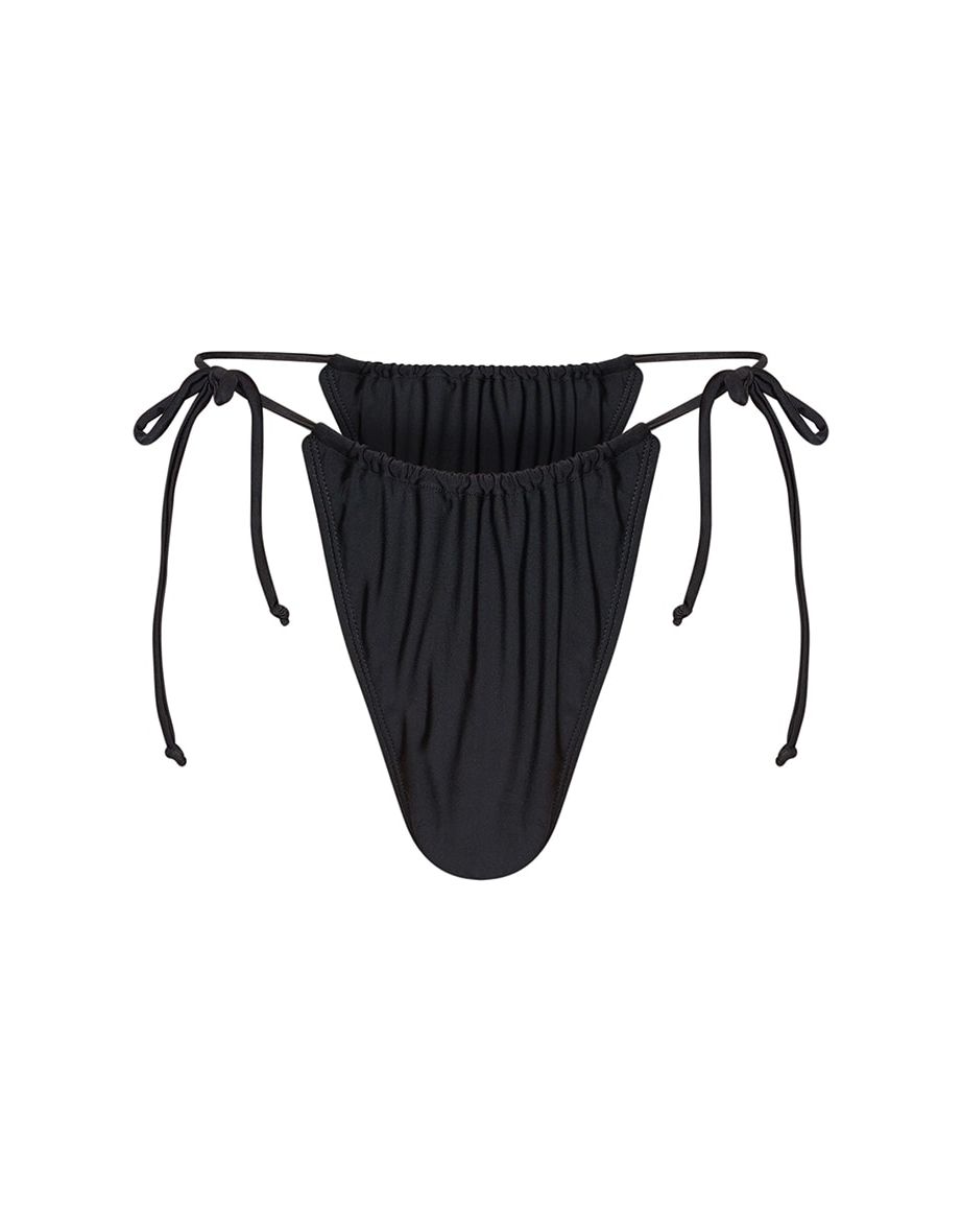 Prettylittlething Black Tie Side Bikini Bottoms