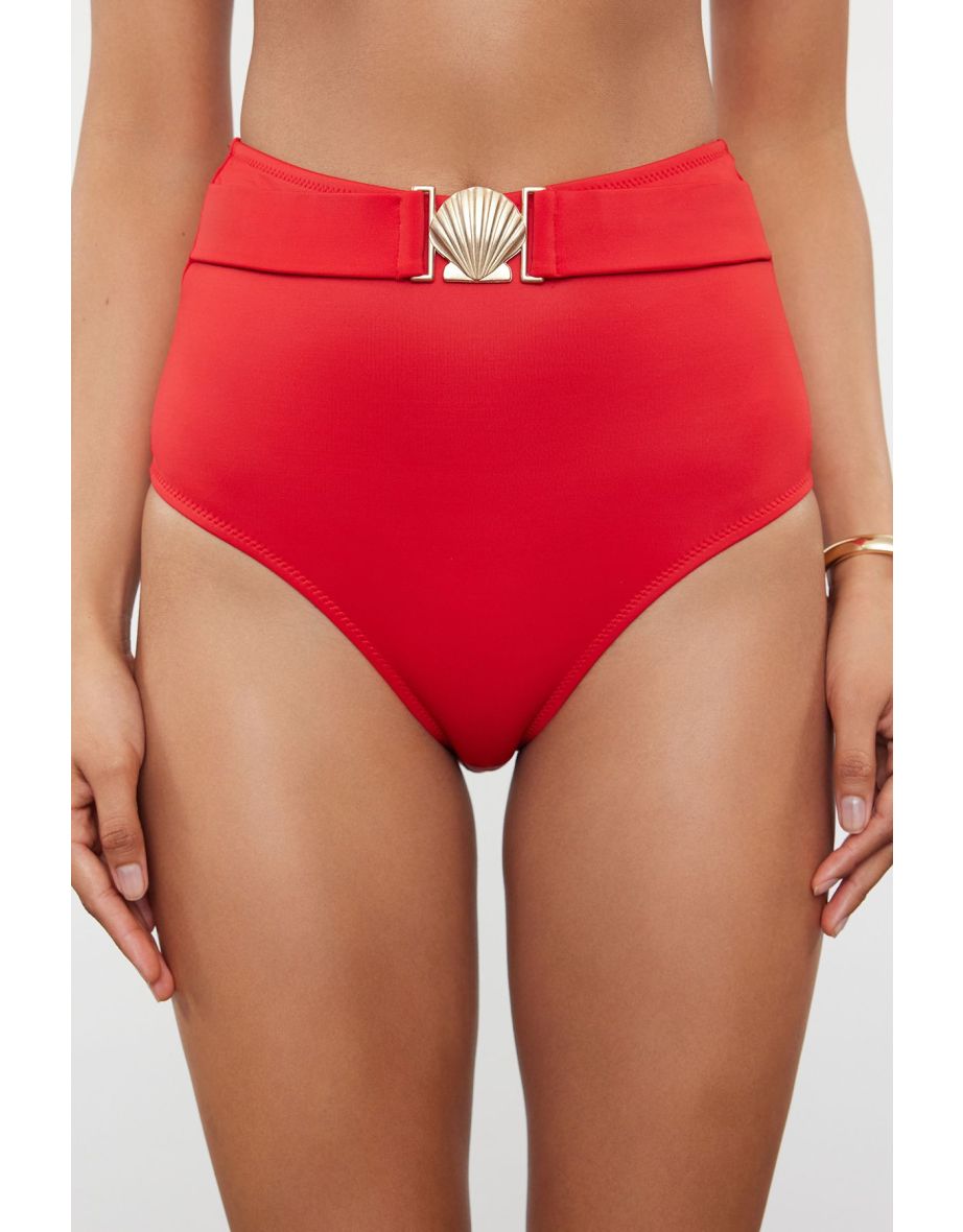 High Waist Regular Bikini Six with Red Belt Accessory - 5
