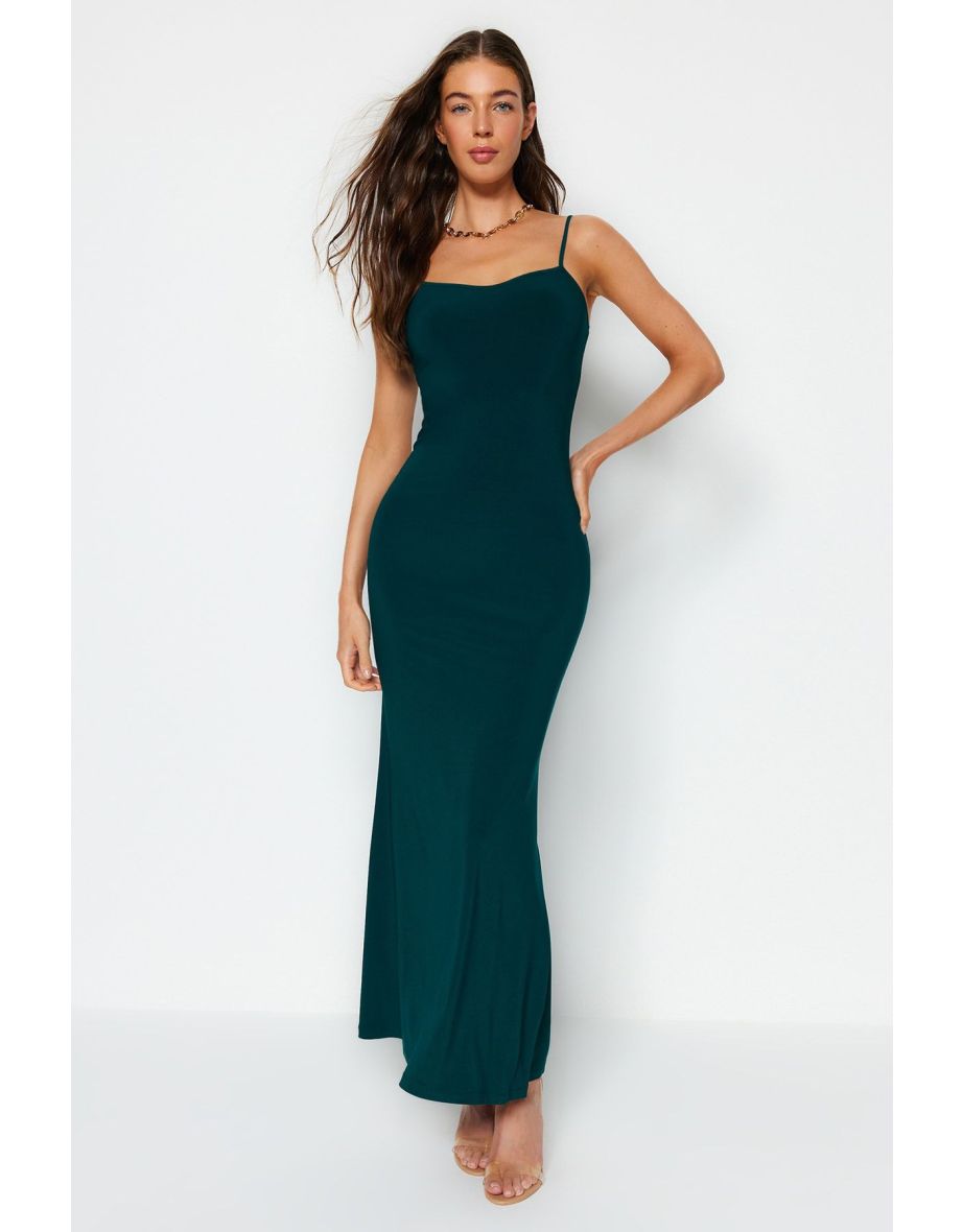 Green Column Maxi Party Dress