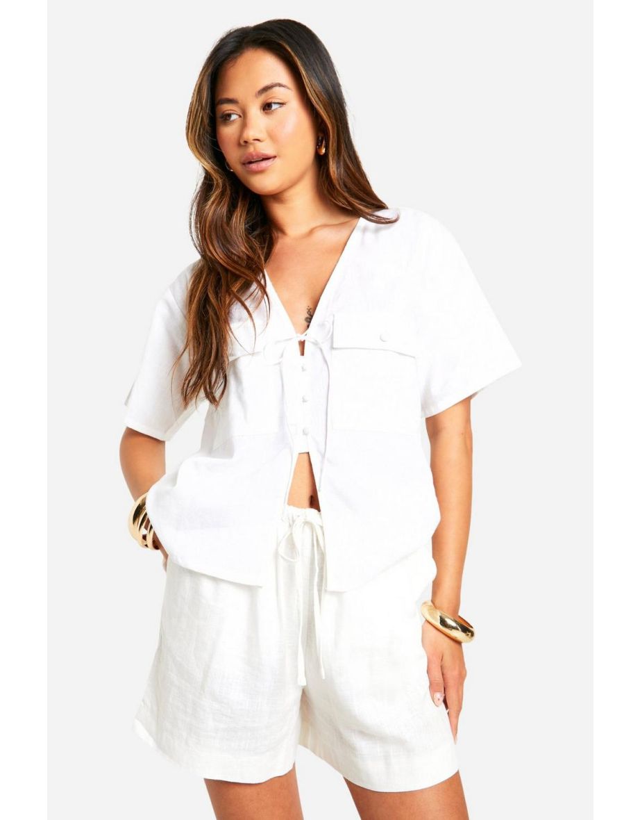 Boxy Linen Tie Shirt - white