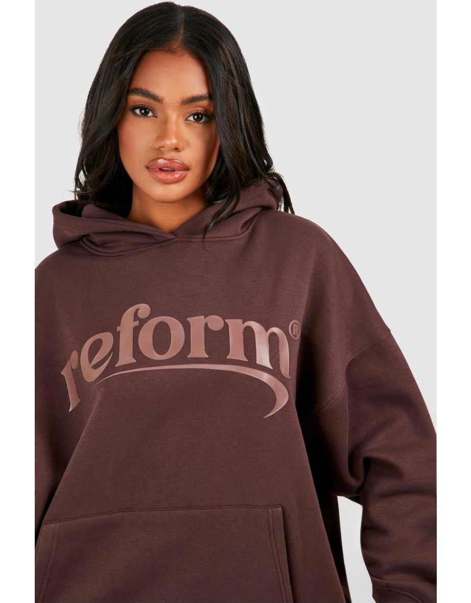 Reform Slogan Oversized Hoodie - chocolate - 3