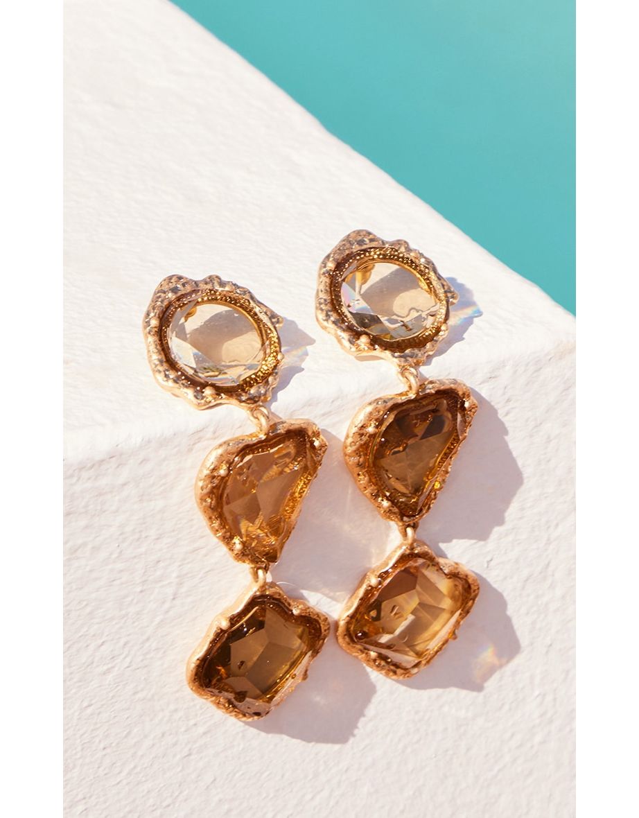 Amber Molten Drop Jewel Statement Earrings - 2