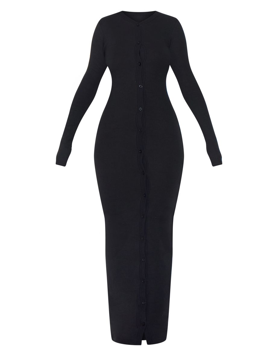 Black Button Detail Midaxi Dress - 4