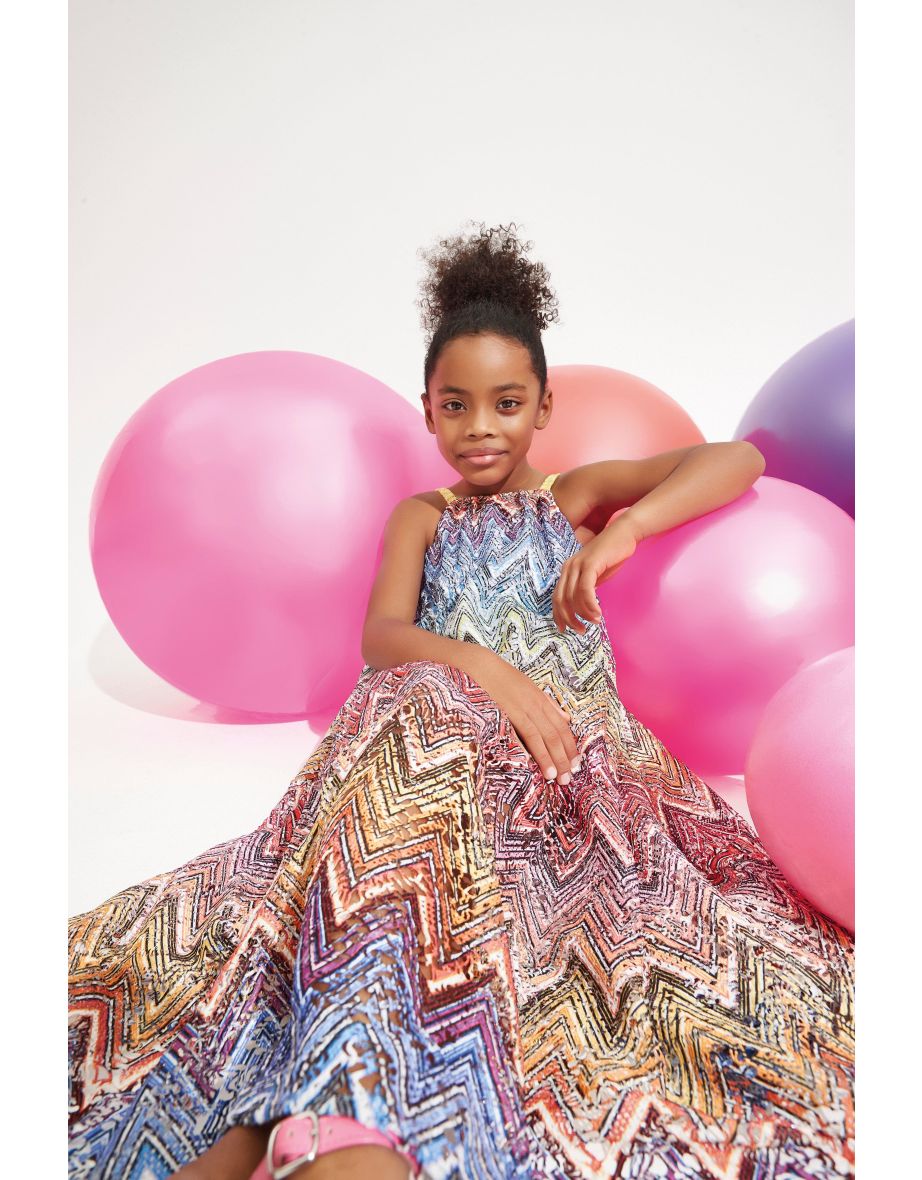 Girls Zigzag Maxi Dress in Multicolour