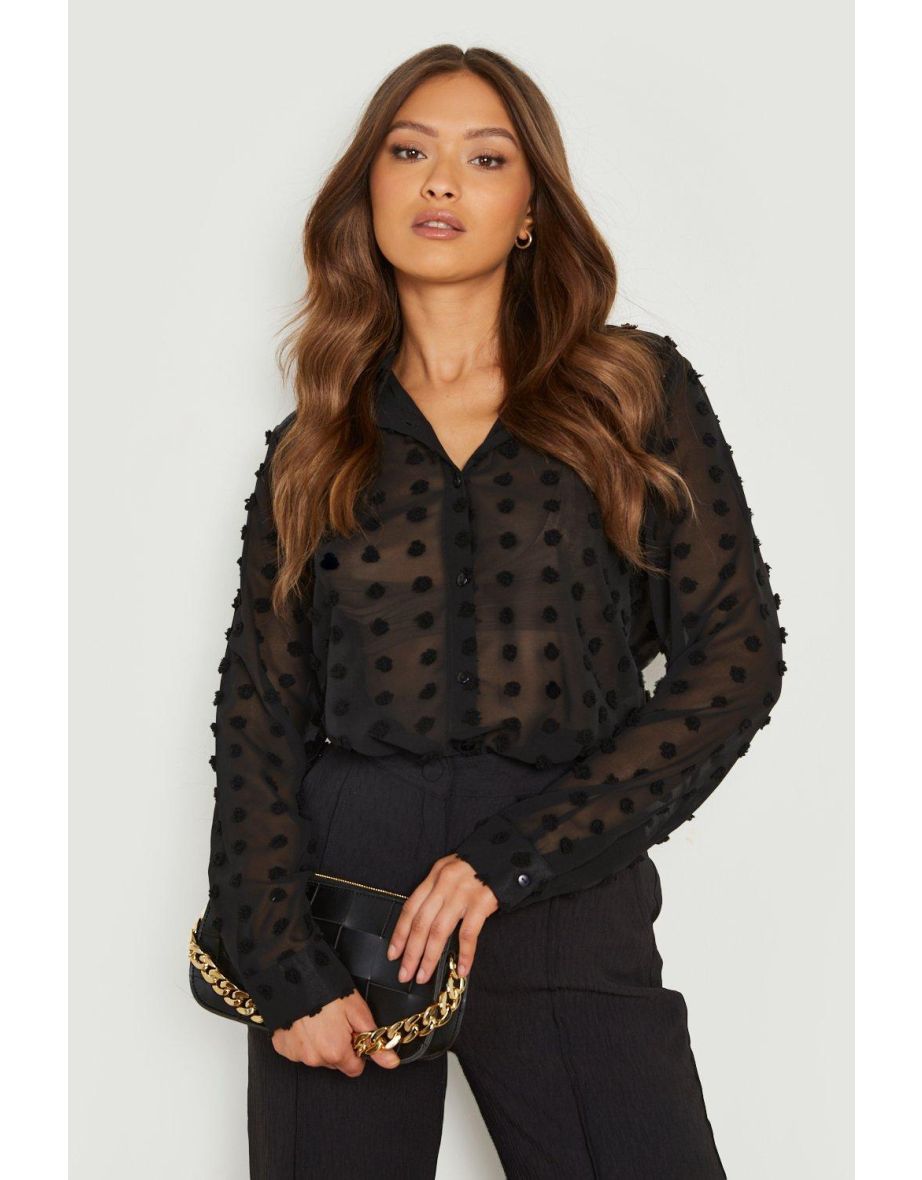 Textured Spot Oversized Shirt - black