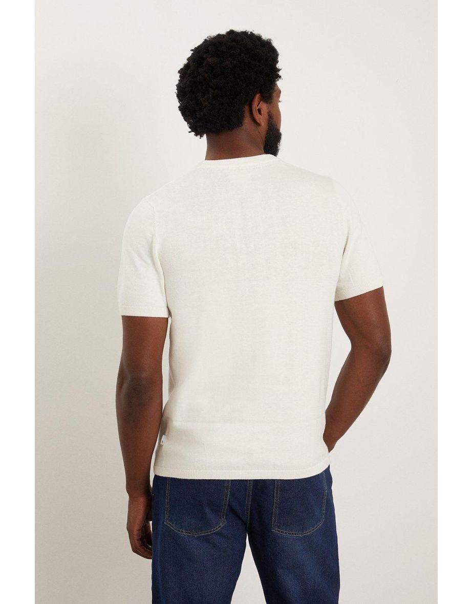 Slim Fit White Chest Stripe Knitted T Shirt - 2