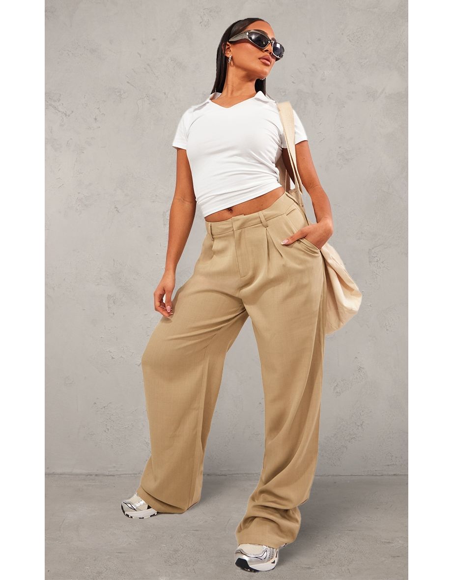 Sage Structured Woven Tailored Wide Leg Trousers