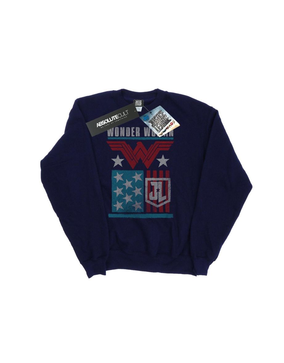 DC Comics Boys Justice League Movie Wonder Woman Flag Sweatshirt - Navy Blue