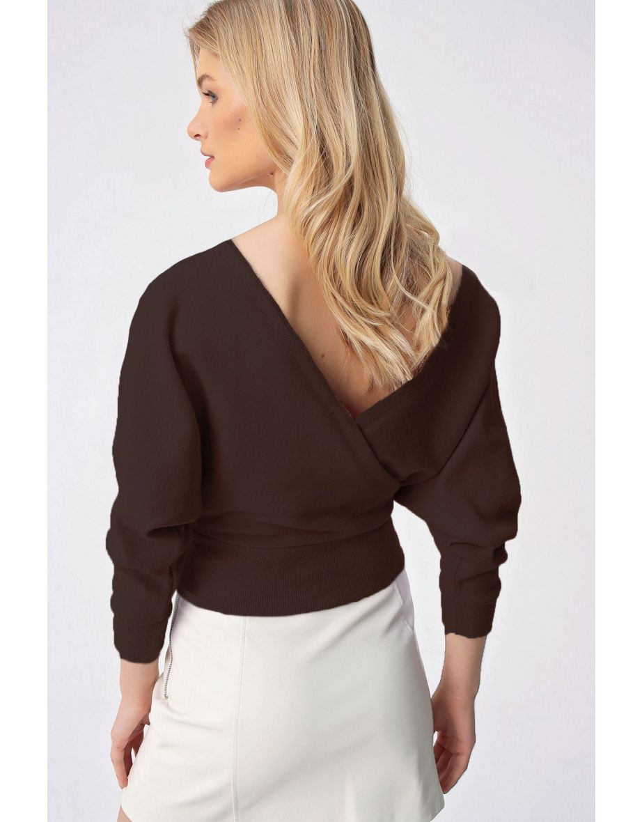 Women's Dark Brown Front Back V Neck Double Breasted top - 3