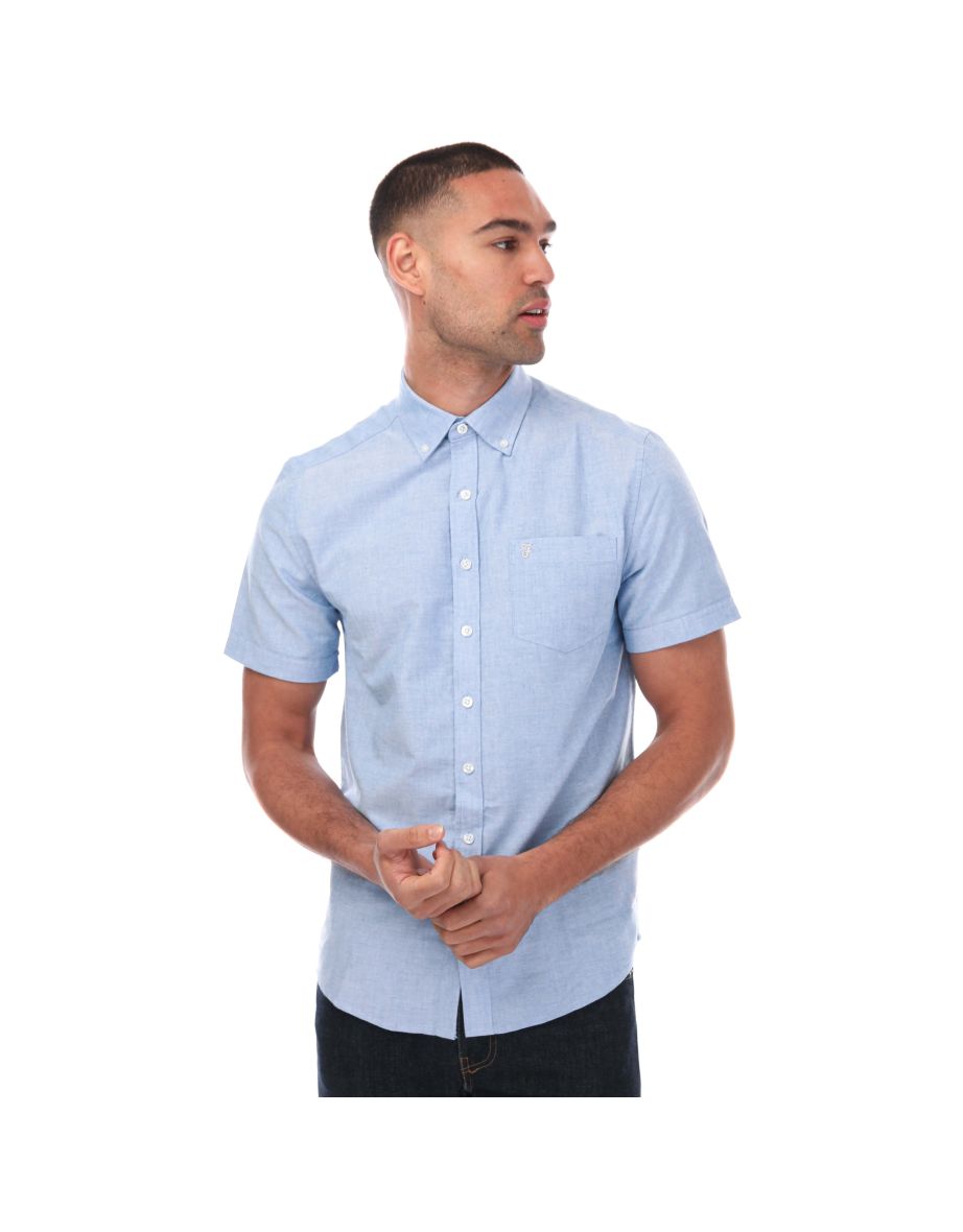 Men's Farah Drayton Modern Fit Short Sleeve Oxford Shirt in Blue
