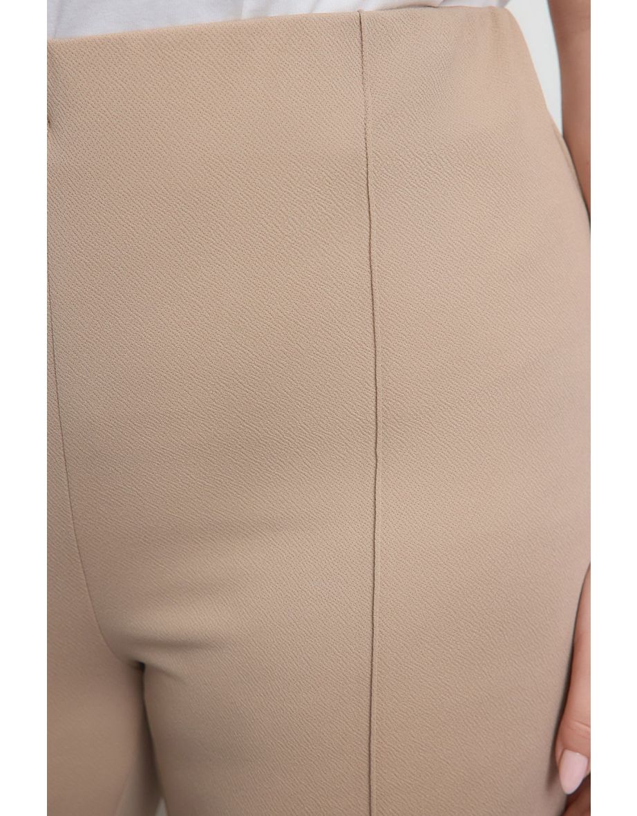 Mink Ribbed Detailed Elastic Waist Knitted Wide Leg Plus Size Trousers - 4