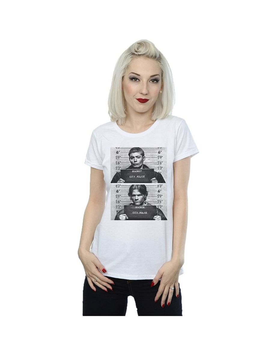 Supernatural Womens/Ladies Winchester Mugshot Cotton T-Shirt - White