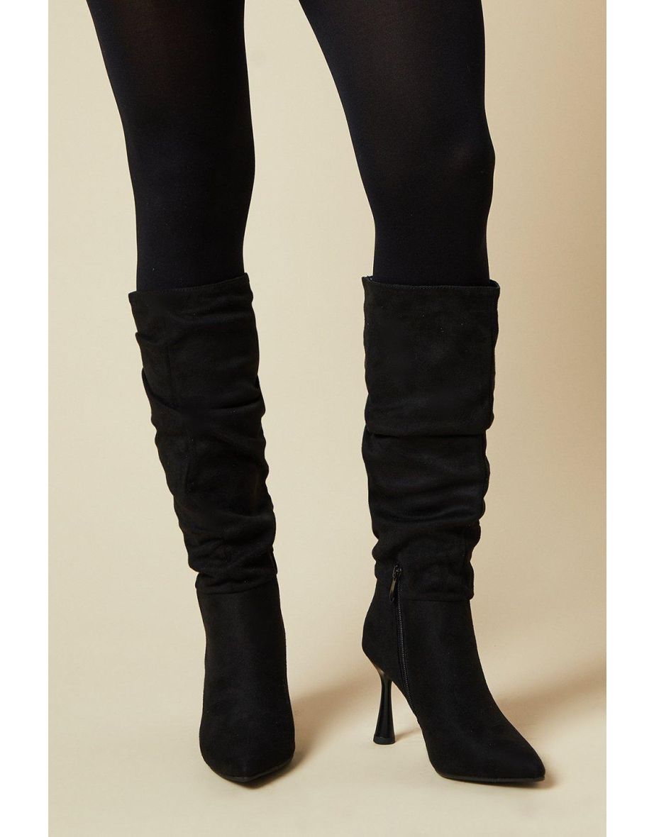 Laura Faux Suede Ruche High Stiletto Heel Knee Boot