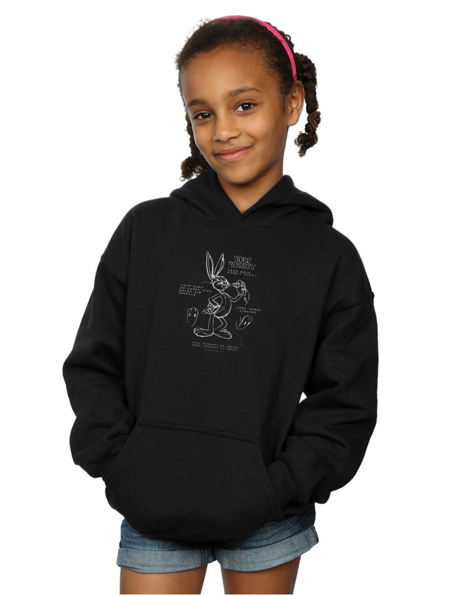 Looney Tunes Girls Bugs Bunny Drawing Instruction Hoodie - Black