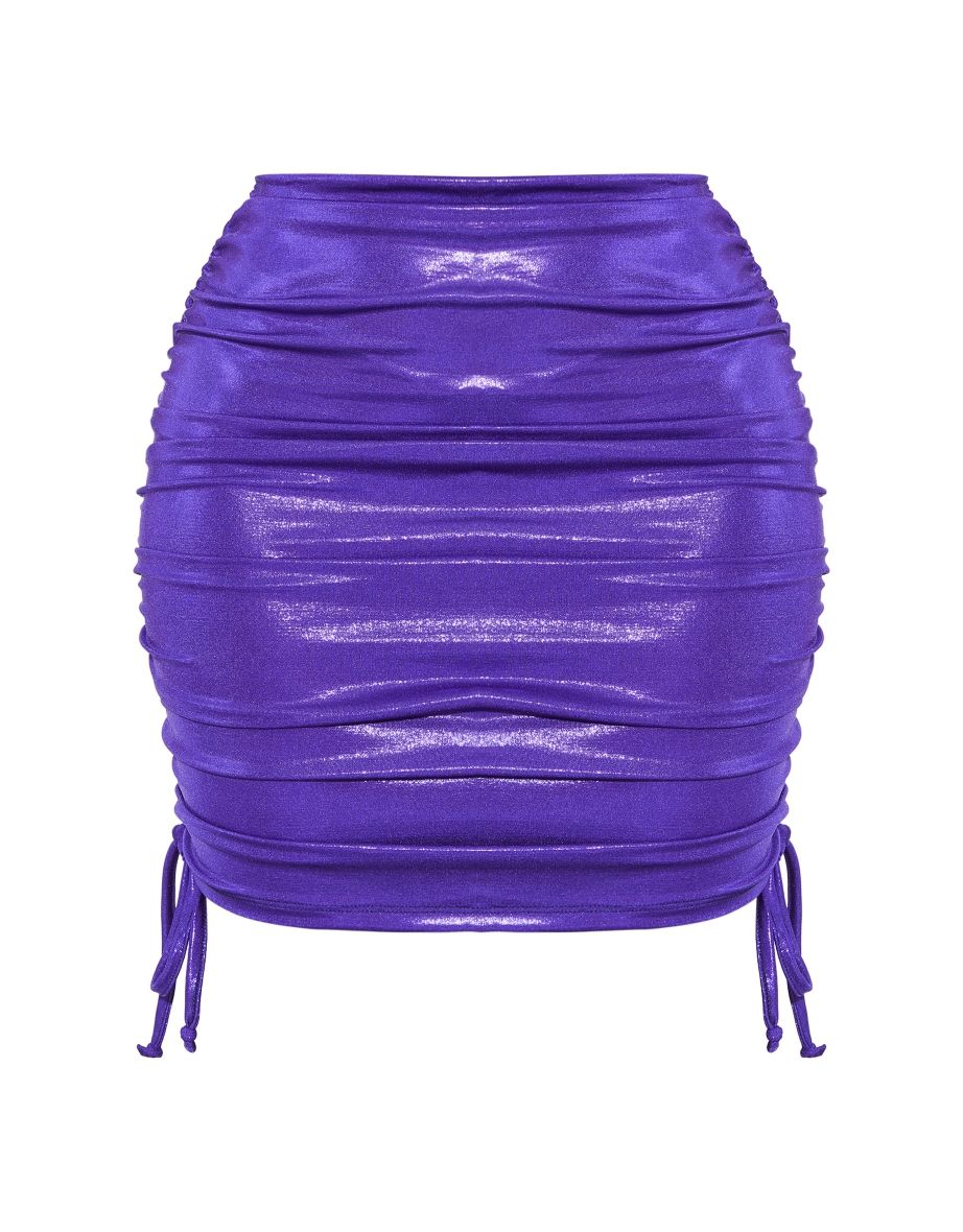 Shape Purple Metallic Ruched Side Mini Skirt - 5