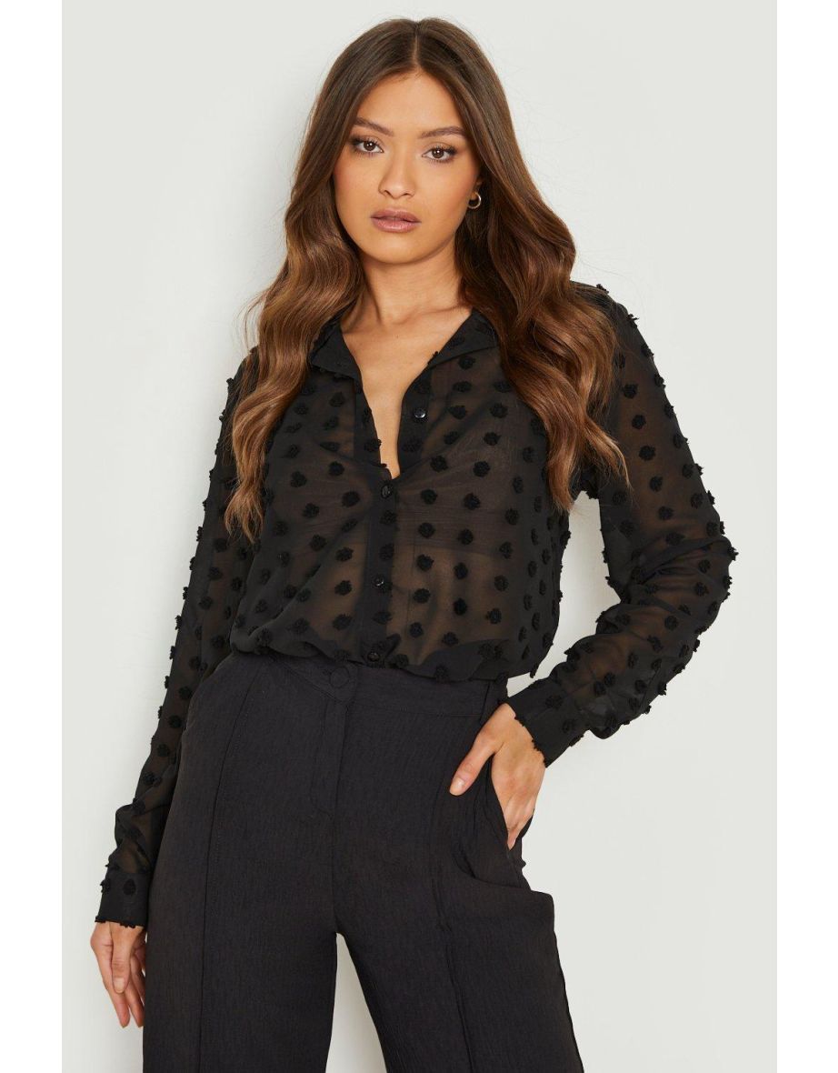 Textured Spot Oversized Shirt - black - 3