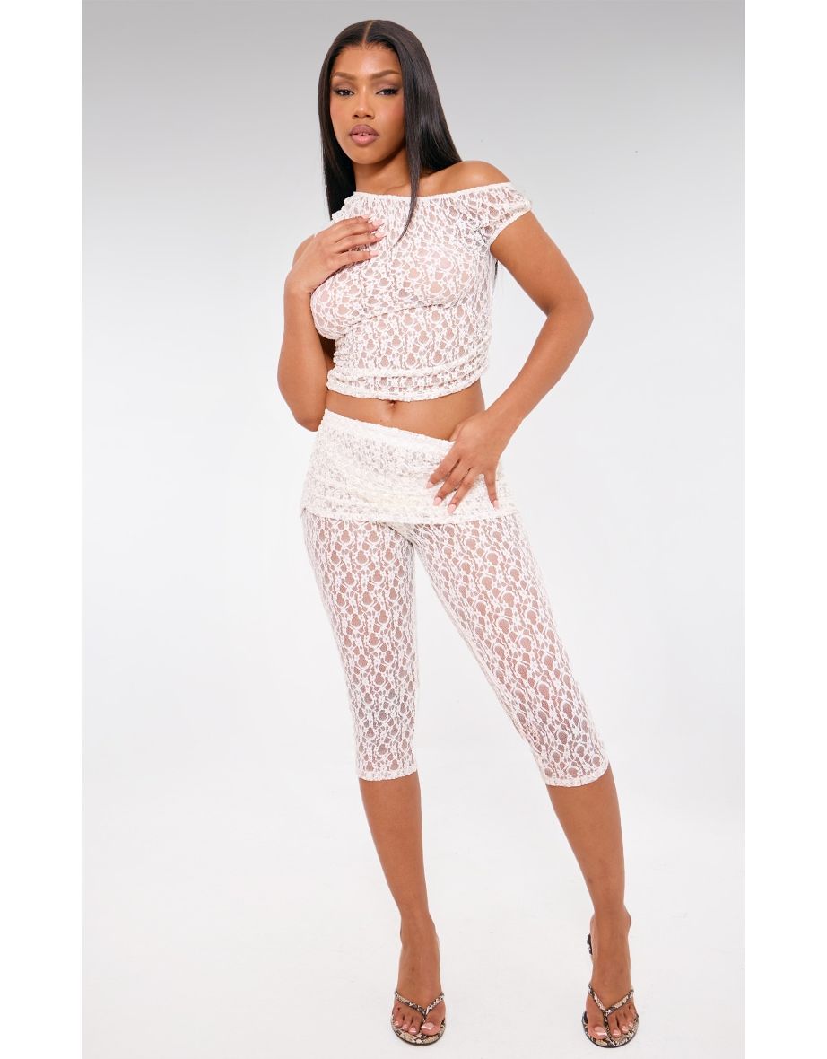Ivory Lace Sheer Asymmetric Top