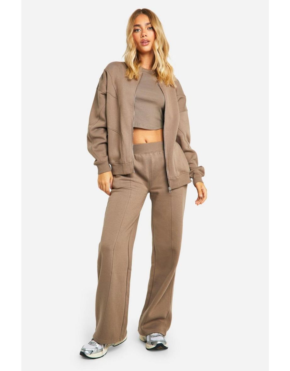 Seam Detail Zip Through 3 Piece Tracksuit - mocha