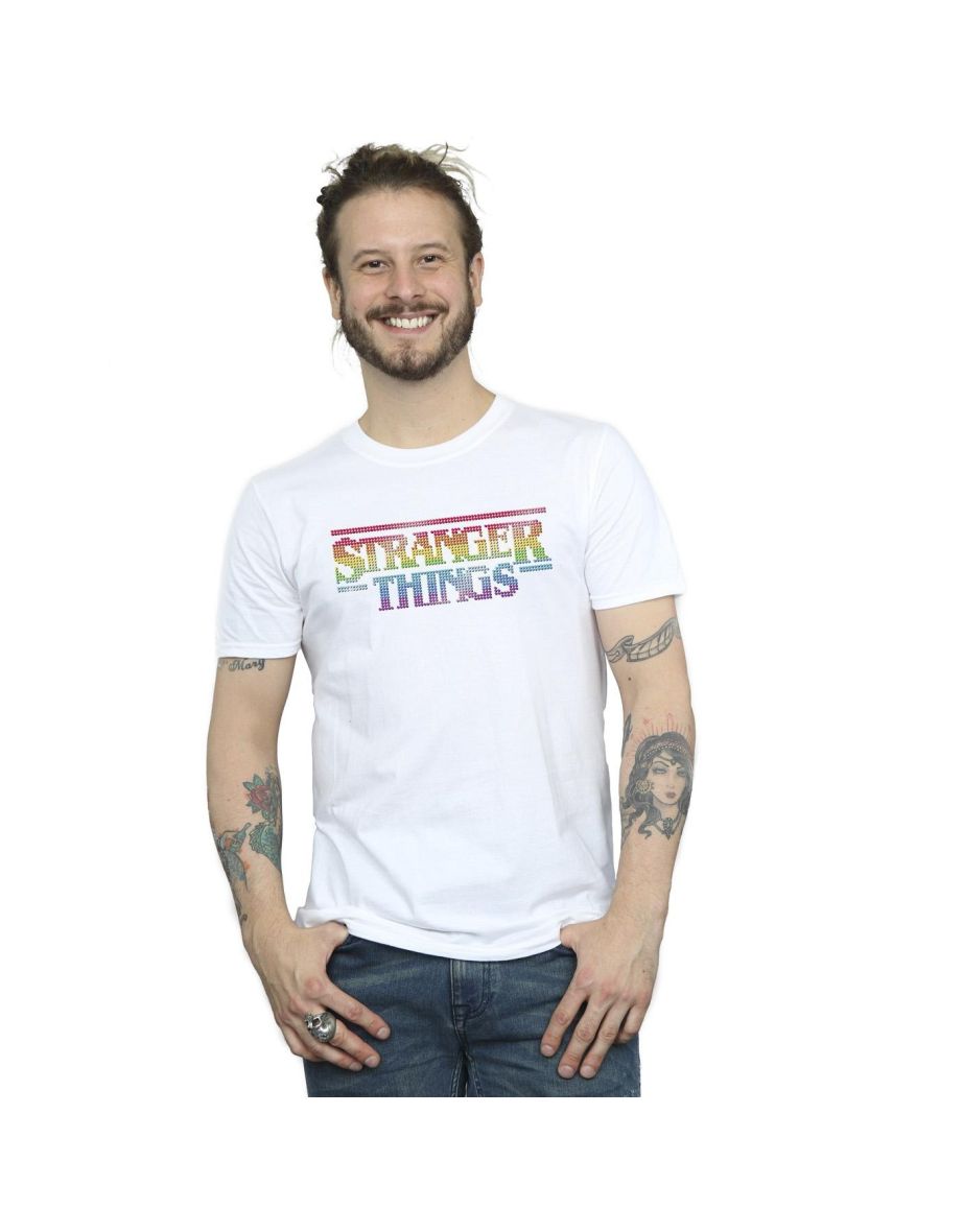 Netflix Mens Stranger Things Rainbow Dot Logo T-Shirt - White